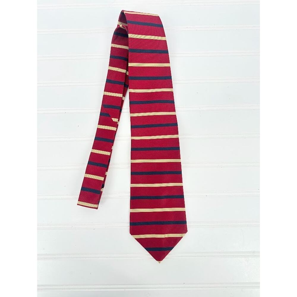 Brooks Brothers Makers Red‎ Navy Gold Stripe Pure Silk Tie Necktie Made in USA